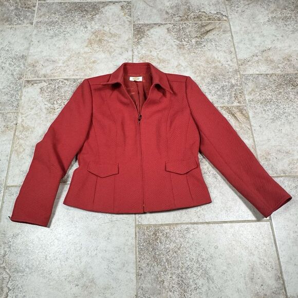 Talbots Quilted Jacket Womens 10 Pique Zipper Long Sleeve Blazer Rust Red - Picture 1 of 11